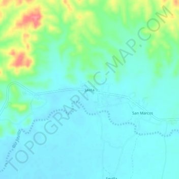 Mapa topográfico Javita, altitude, relevo