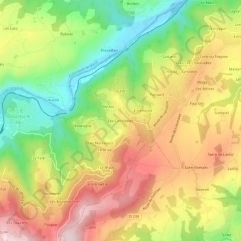 Mapa topográfico Les Combettes, altitude, relevo