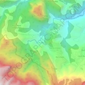Mapa topográfico Bras Marron, altitude, relevo