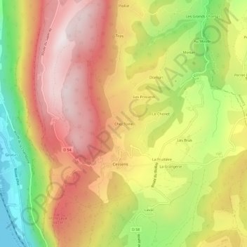 Mapa topográfico Chez Toine, altitude, relevo