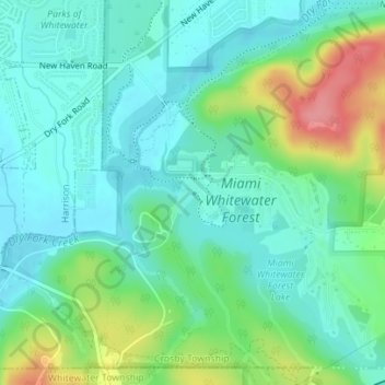 Mapa topográfico Miami Whitewater Forest Dam, altitude, relevo