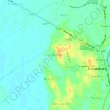 Mapa topográfico Bical Norte, altitude, relevo