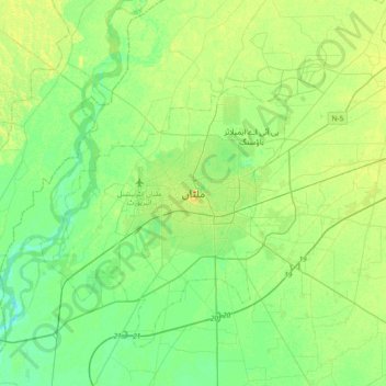Mapa topográfico Multan, altitude, relevo
