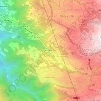 Mapa topográfico Kilometer 6, altitude, relevo
