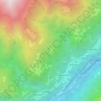 Mapa topográfico Alpe Cascinolo, altitude, relevo