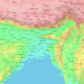 Mapa topográfico Bangladesh, altitude, relevo