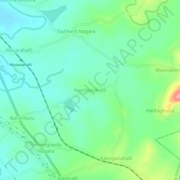 Mapa topográfico Kenchenahalli, altitude, relevo