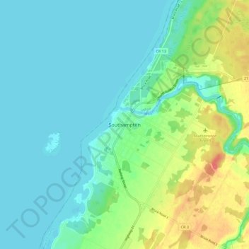 Mapa topográfico Southampton, altitude, relevo