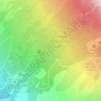 Mapa topográfico Milia, altitude, relevo