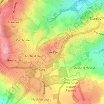 Mapa topográfico New Kyo, altitude, relevo