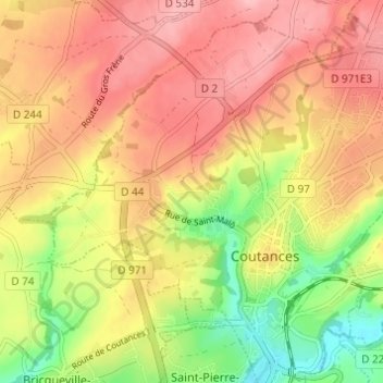 Mapa topográfico L'Écoulanderie, altitude, relevo