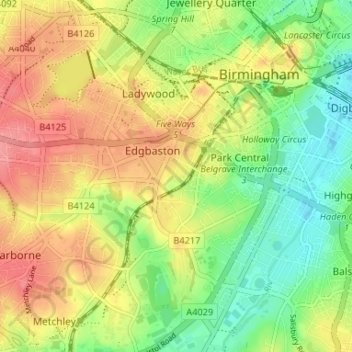 Mapa topográfico Calthorpe Fields, altitude, relevo