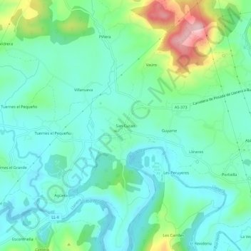 Mapa topográfico San Cucao, altitude, relevo