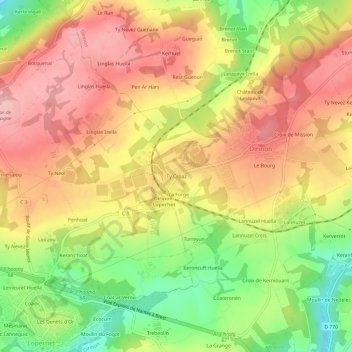 Mapa topográfico Ty Croaz, altitude, relevo
