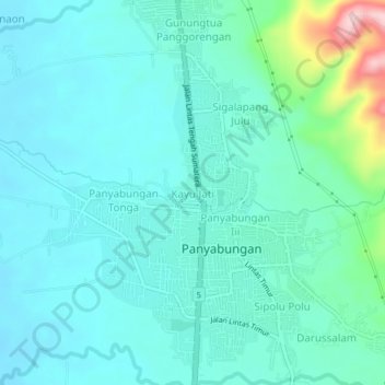Mapa topográfico Kayu Jati, altitude, relevo
