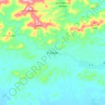 Mapa topográfico El Cacao, altitude, relevo