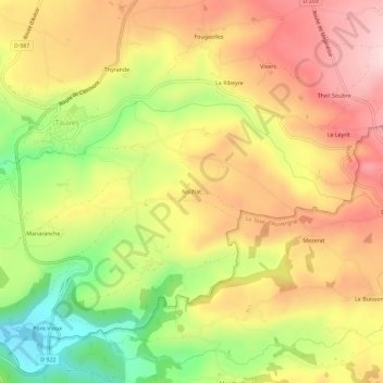 Mapa topográfico Noilhat, altitude, relevo
