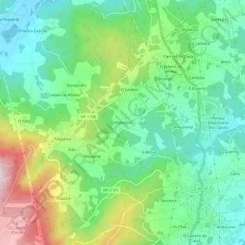 Mapa topográfico Vilamouro, altitude, relevo