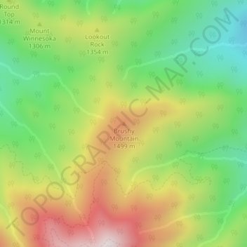 Mapa topográfico Brushy Mountain, altitude, relevo