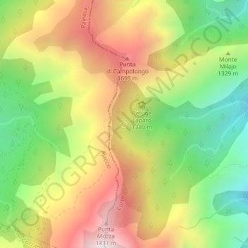 Mapa topográfico Source d'Acques Suprane, altitude, relevo