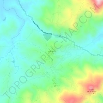 Mapa topográfico Sole Ruiu, altitude, relevo