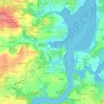 Mapa topográfico Polhoad, altitude, relevo