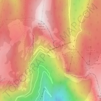 Mapa topográfico Point de Vue du Col du Rousset, altitude, relevo