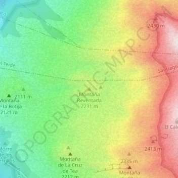 Mapa topográfico Montaña Reventada, altitude, relevo
