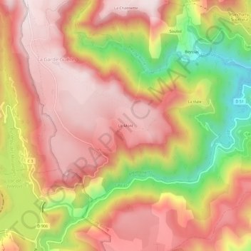 Mapa topográfico Le Mont, altitude, relevo