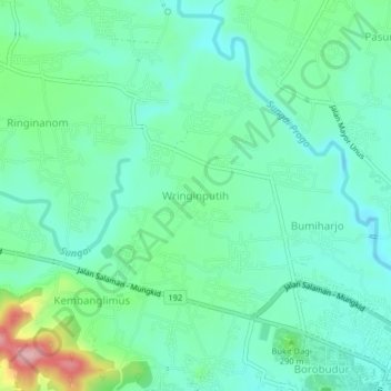 Mapa topográfico Wringinputih, altitude, relevo