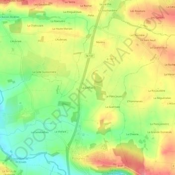 Mapa topográfico La Griffais, altitude, relevo