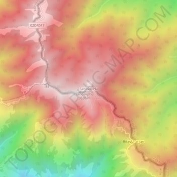 Mapa topográfico Sandakphu, altitude, relevo