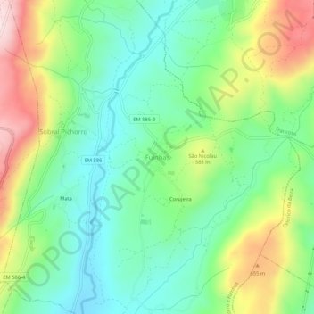 Mapa topográfico Fuinhas, altitude, relevo