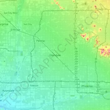Mapa topográfico Glendale, altitude, relevo