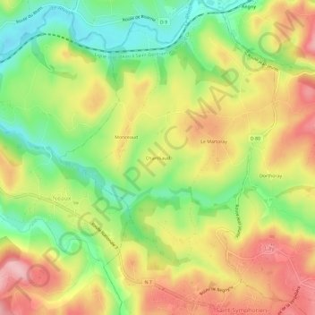 Mapa topográfico Chambaud, altitude, relevo