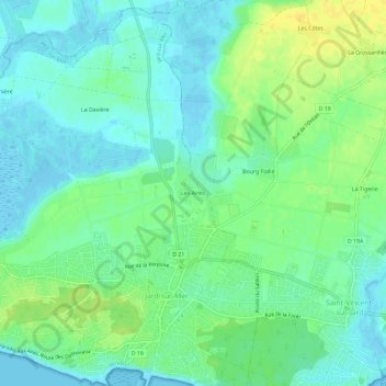 Mapa topográfico Les Aires, altitude, relevo