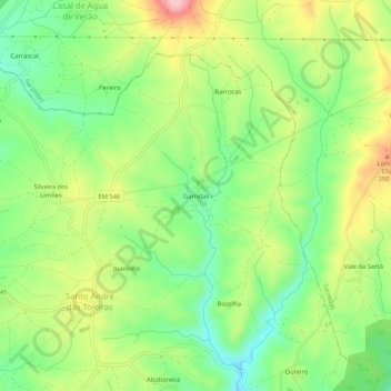 Mapa topográfico Garridas, altitude, relevo
