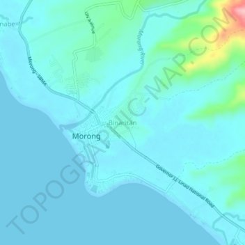 Mapa topográfico Binaritan, altitude, relevo