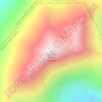 Mapa topográfico Cerro El Plata, altitude, relevo