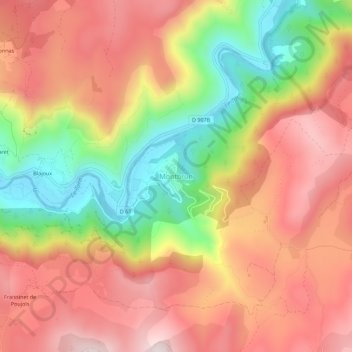 Mapa topográfico Montbrun, altitude, relevo