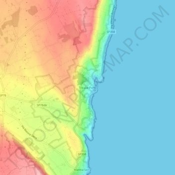 Mapa topográfico Tricase Porto, altitude, relevo