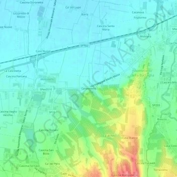 Mapa topográfico Genestrello, altitude, relevo