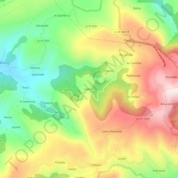Mapa topográfico Valbón, altitude, relevo