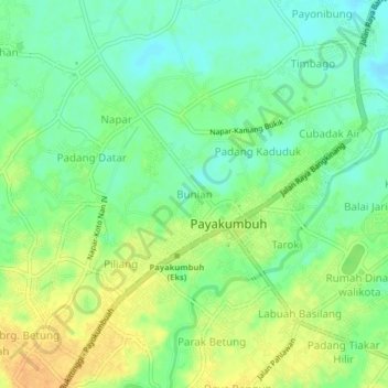 Mapa topográfico Bunian, altitude, relevo