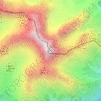 Mapa topográfico Croda Rossa d'Ampezzo, altitude, relevo