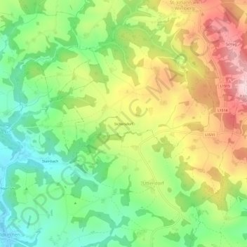 Mapa topográfico Sichersdorf, altitude, relevo