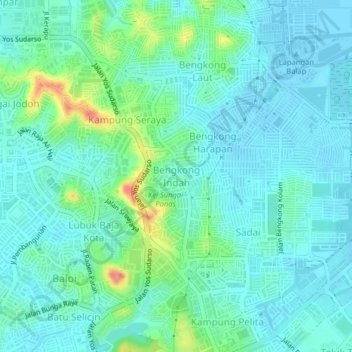 Mapa topográfico Bengkong Indah, altitude, relevo