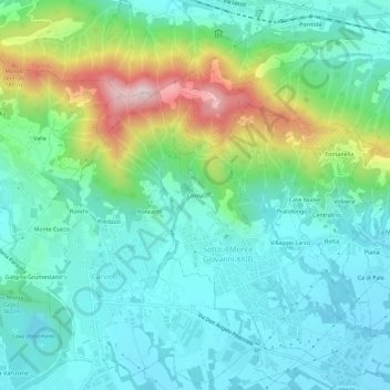 Mapa topográfico Corna, altitude, relevo