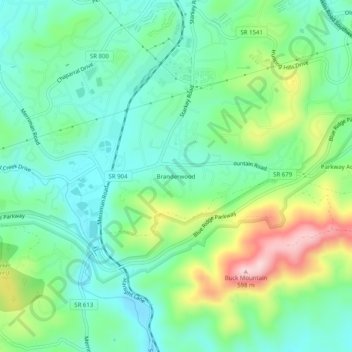 Mapa topográfico Branderwood, altitude, relevo