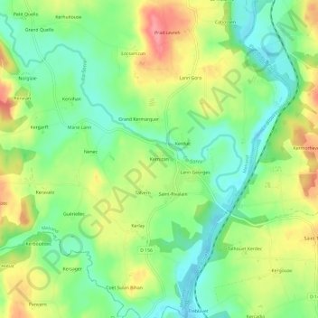 Mapa topográfico Kernizan, altitude, relevo